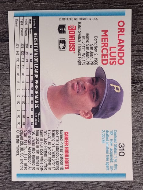 1992 Donruss #310 Orlando Merced