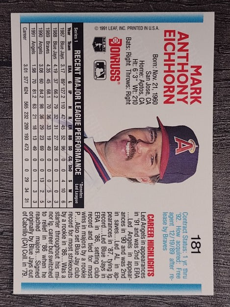 1992 Donruss #181 Mark Eichhorn