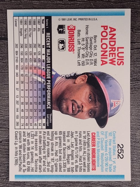 1992 Donruss #252 Luis Polonia