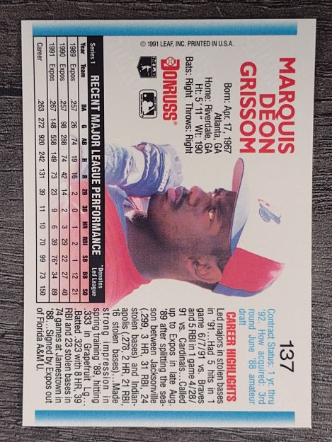 1992 Donruss #137 Marquis Grissom