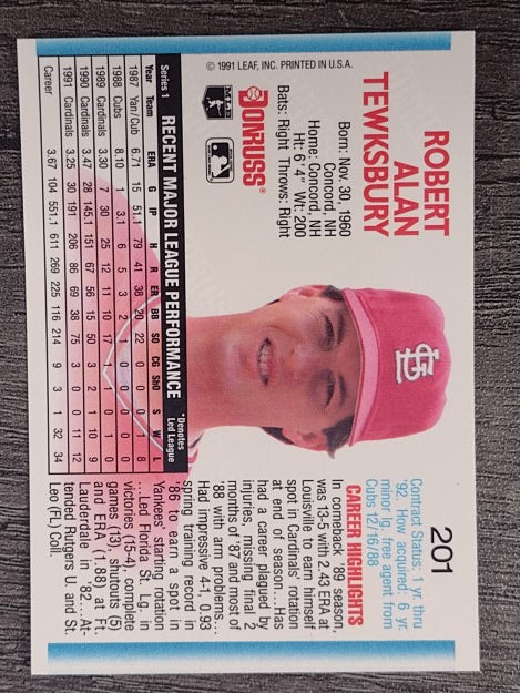 1992 Donruss #201 Bob Tewksbury