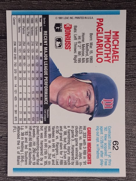 1992 Donruss #62 Mike Pagliarulo