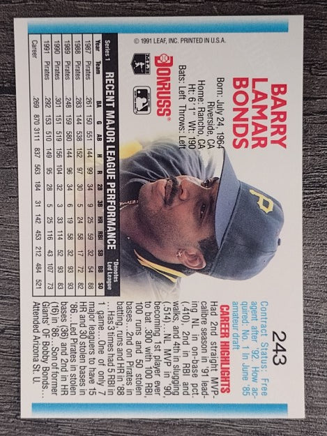 1992 Donruss #243 Barry Bonds