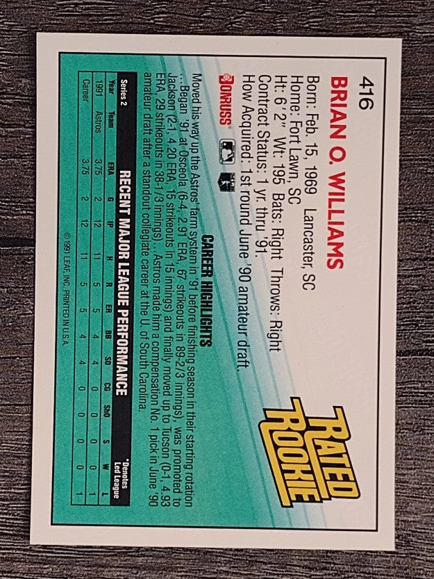 1992 Donruss #416 Brian Williams RR RC