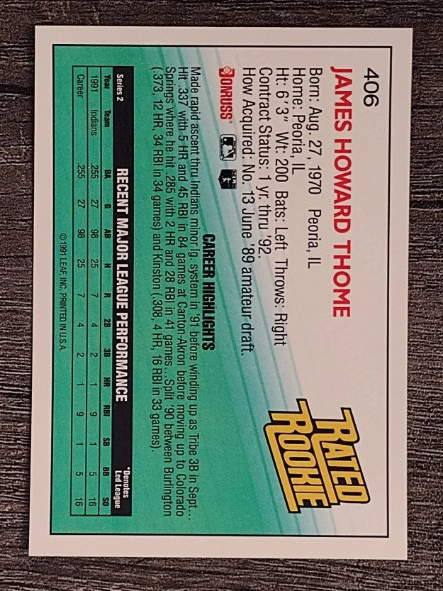 1992 Donruss #406 Jim Thome
