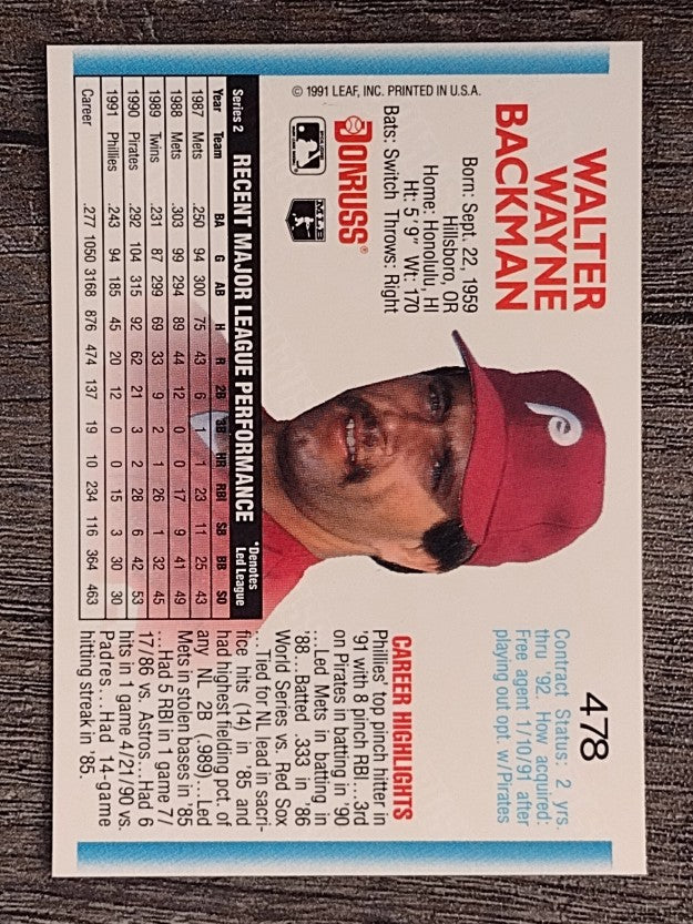 1992 Donruss #478 Wally Backman