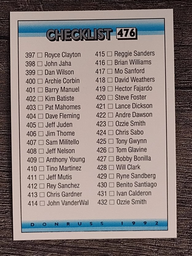 1992 Donruss #476 Checklist 397-477