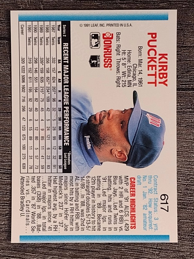 1992 Donruss #617 Kirby Puckett