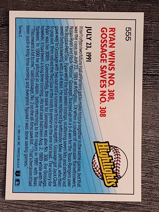 1992 Donruss #555 Nolan Ryan/Goose Gossage HL