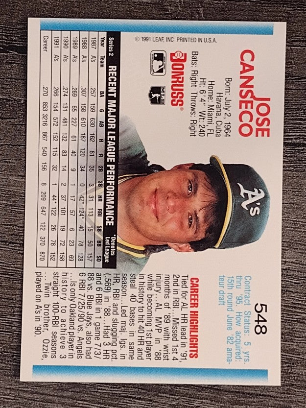 1992 Donruss #548 Jose Canseco
