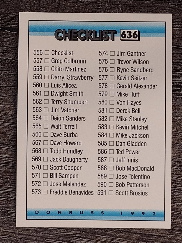1992 Donruss #636 Checklist 556-635