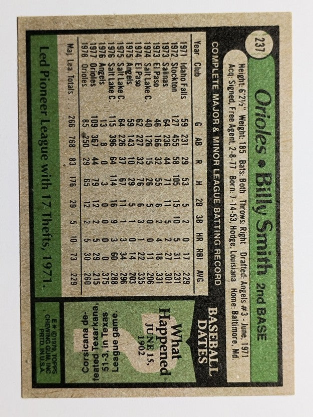 1979 Topps #237 Billy Smith (VG)