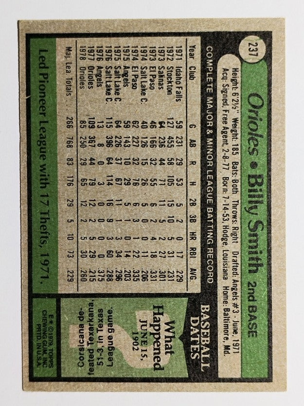 1979 Topps #237 Billy Smith (VGEX)