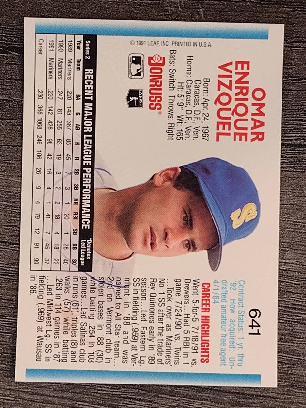 1992 Donruss #641 Omar Vizquel