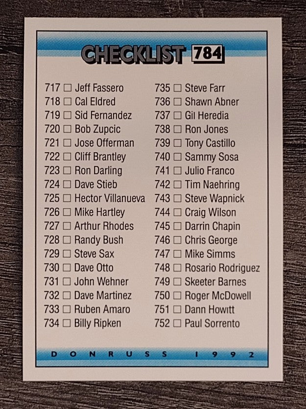 1992 Donruss #784 Checklist 717-784/and BC1-BC8