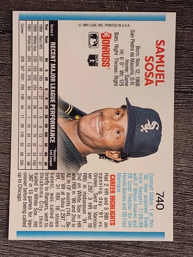 1992 Donruss #740 Sammy Sosa