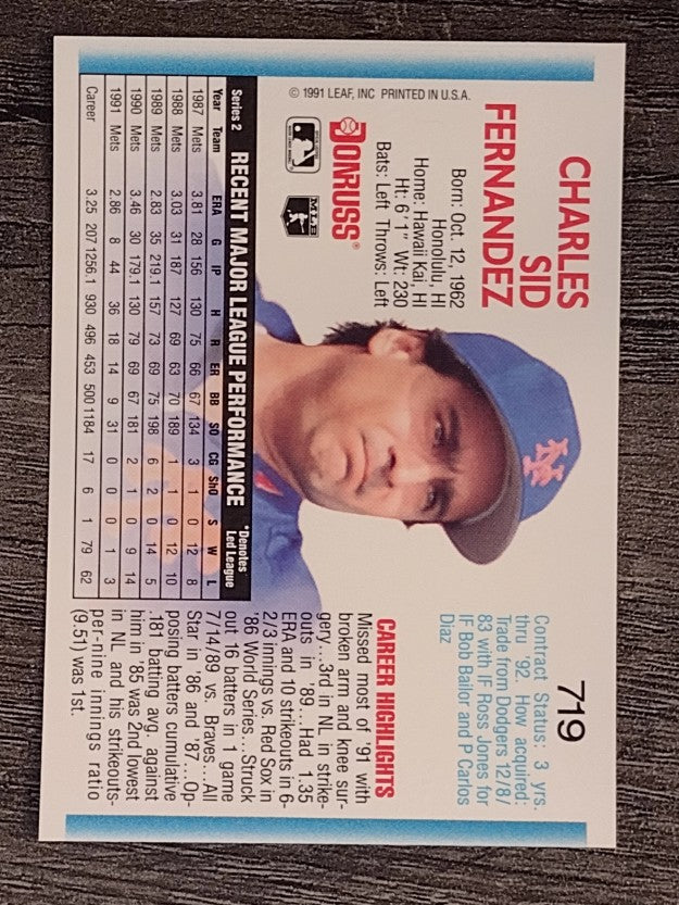 1992 Donruss #719 Sid Fernandez
