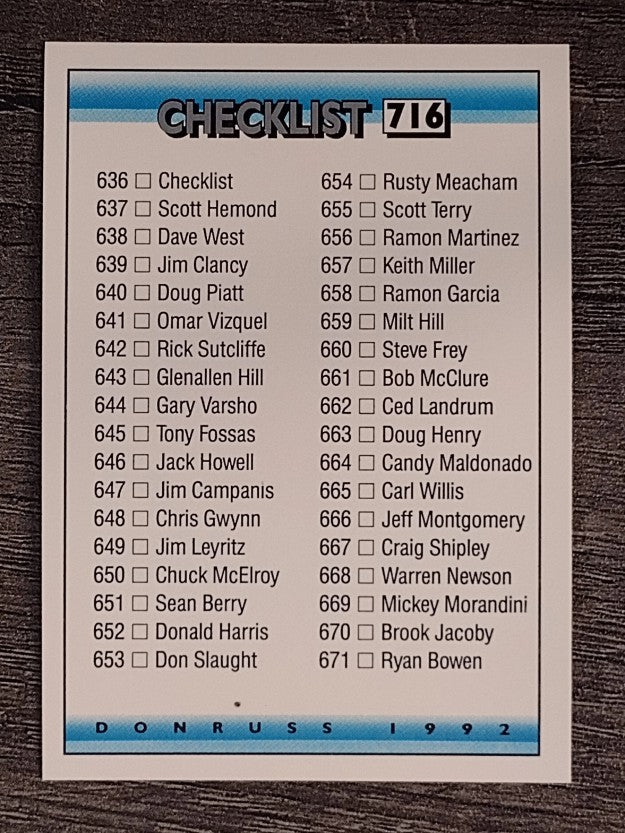 1992 Donruss #716 Checklist 636-716