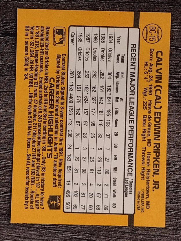 1989 Donruss Bonus MVP's #BC15 Cal Ripken