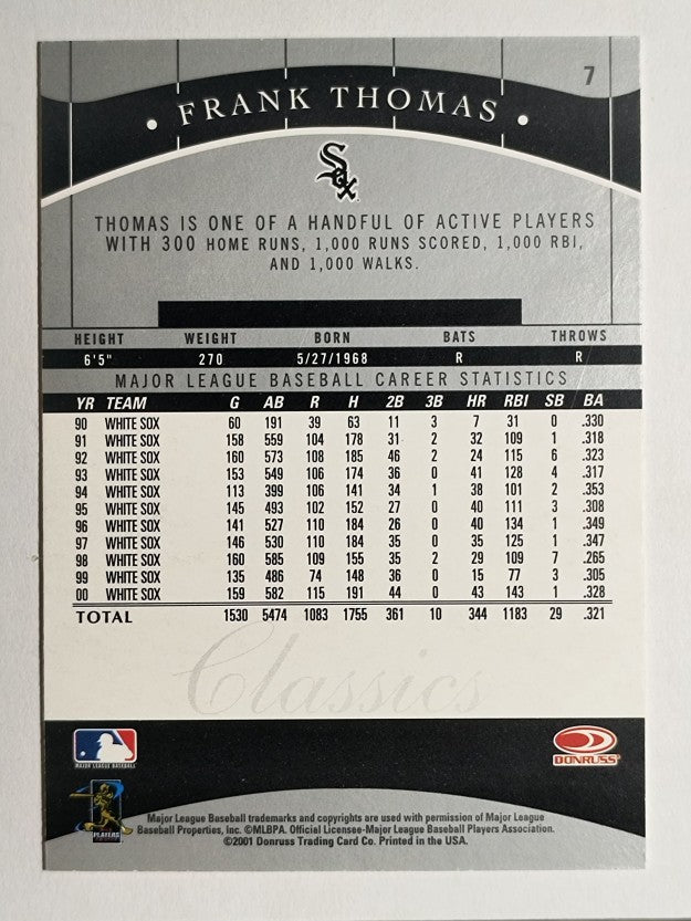 2001 Donruss Classics #7 Frank Thomas