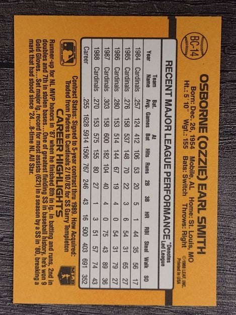 1989 Donruss Bonus MVP's #BC14 Ozzie Smith