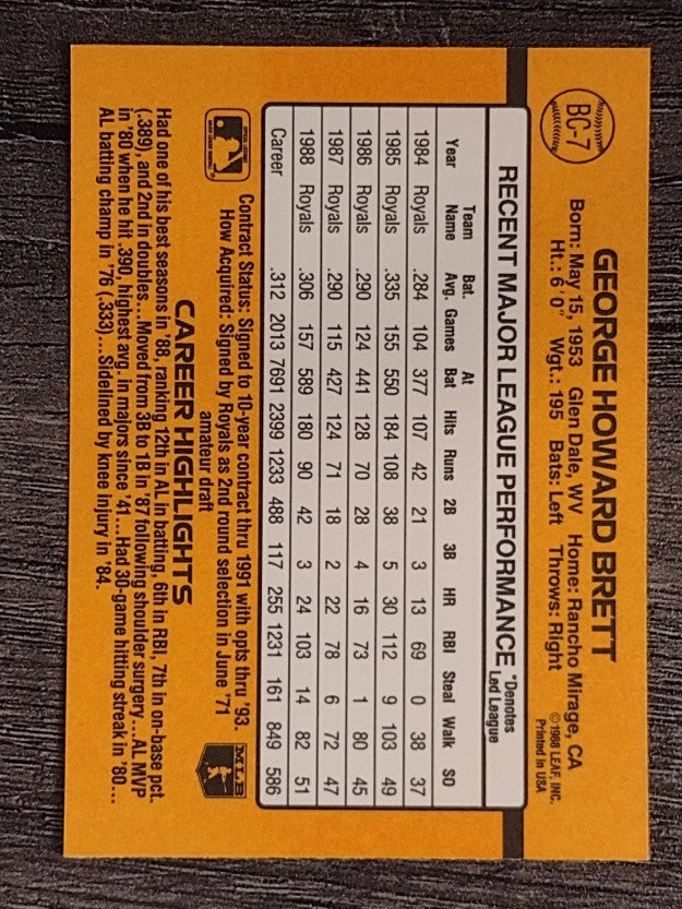 1989 Donruss Bonus MVP's #BC7 George Brett
