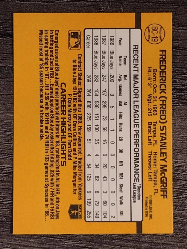1989 Donruss Bonus MVP's #BC19 Fred McGriff
