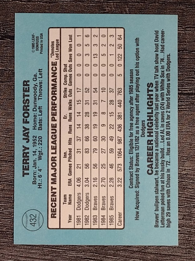 1986 Donruss #432 Terry Forster