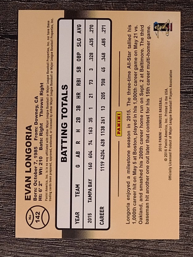 2016 Donruss #142 Evan Longoria