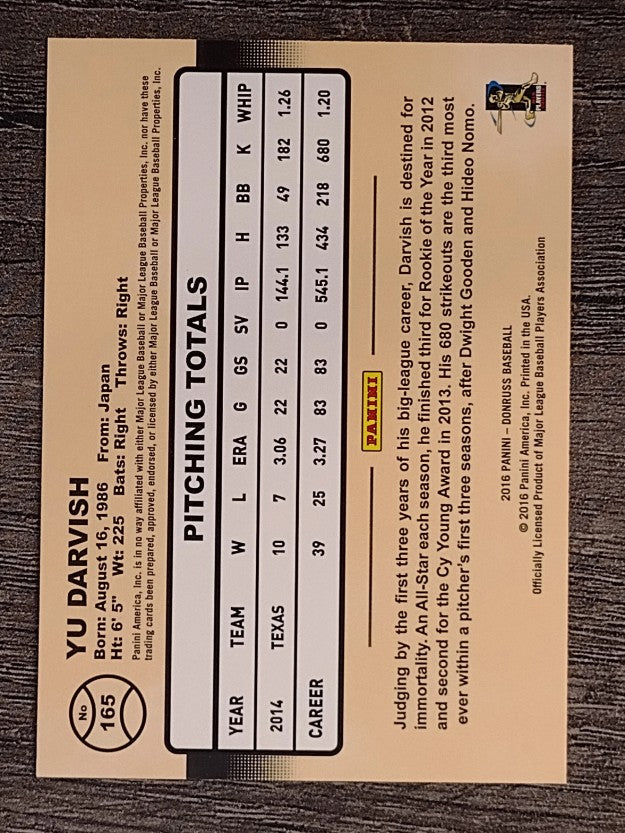 2016 Donruss #165 Yu Darvish