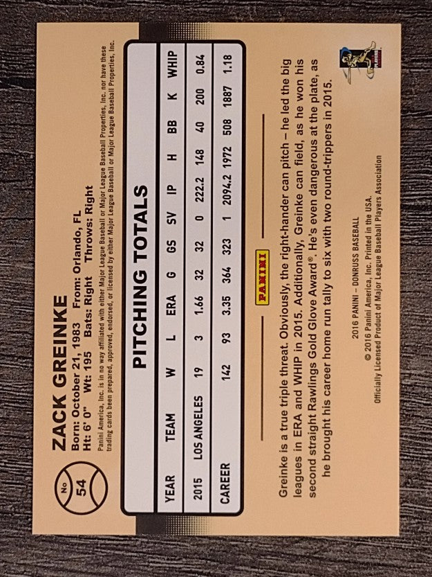 2016 Donruss #54 Zack Greinke