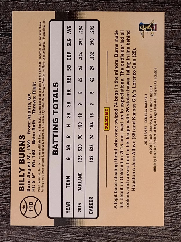 2016 Donruss #110 Billy Burns