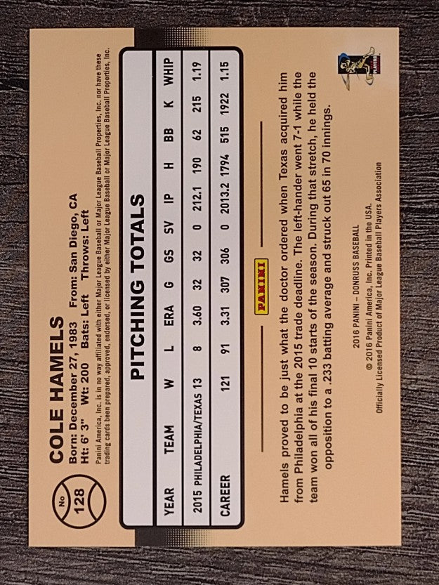 2016 Donruss #128 Cole Hamels