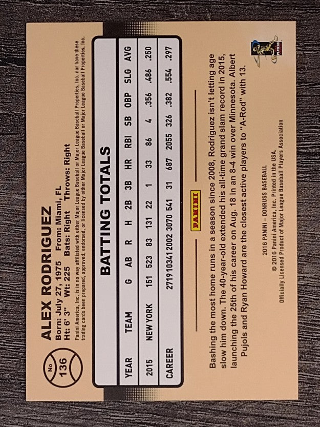 2016 Donruss #136 Alex Rodriguez