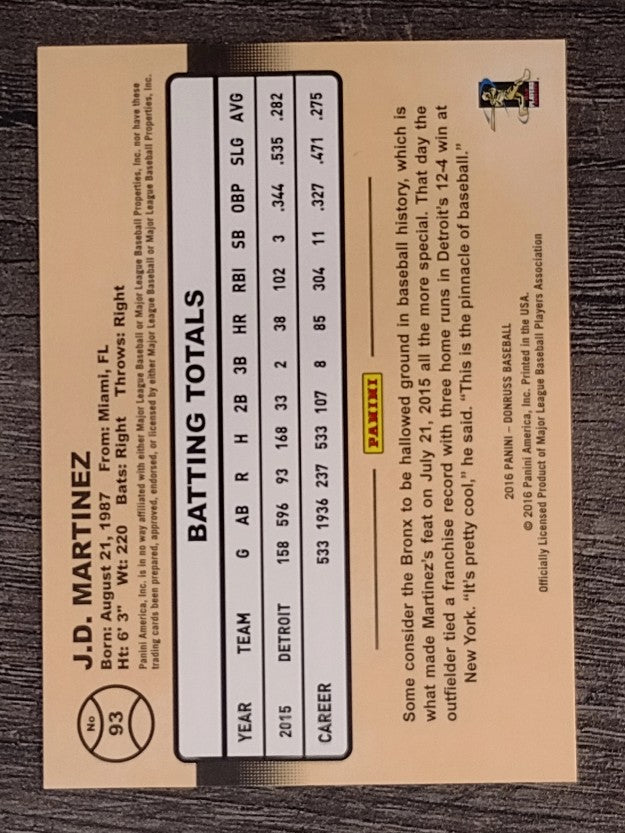 2016 Donruss #93 J.D. Martinez