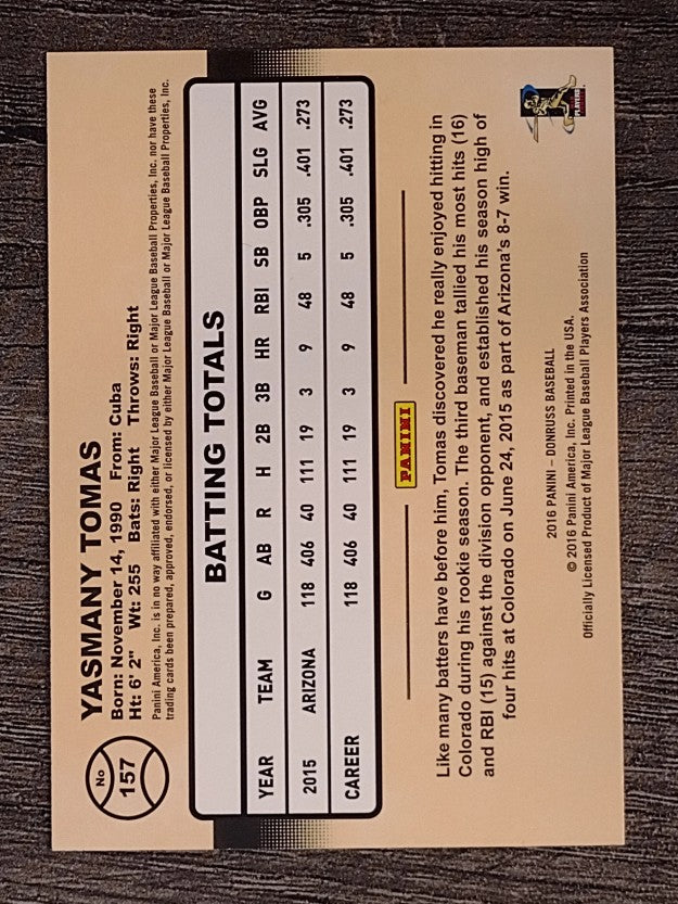 2016 Donruss #157 Yasmany Tomas