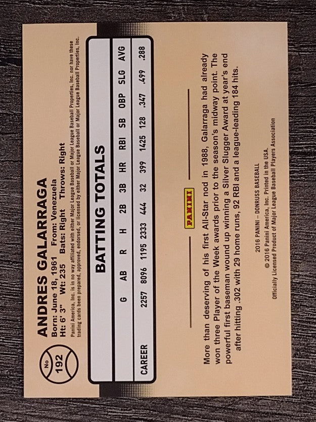 2016 Donruss #192 Andres Galarraga