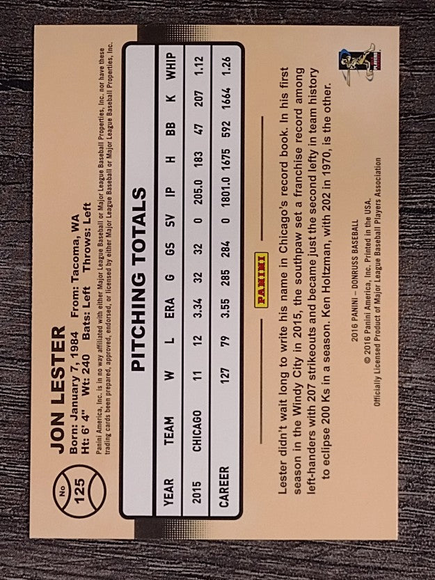2016 Donruss #125 Jon Lester