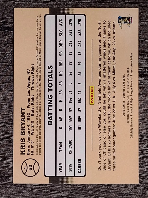 2016 Donruss #60A Kris Bryant