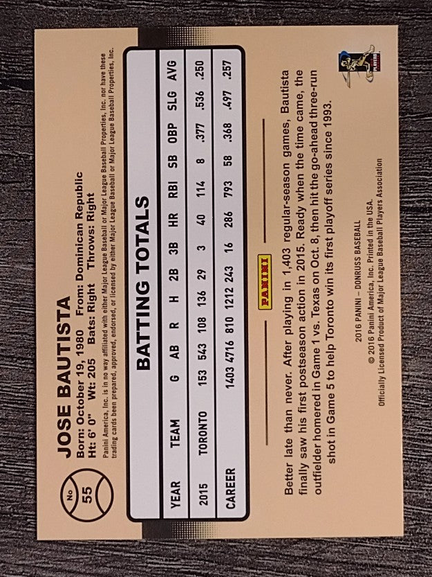 2016 Donruss #55 Jose Bautista