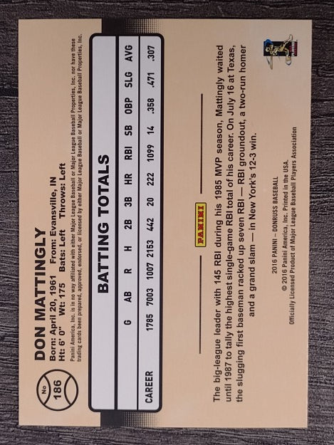 2016 Donruss #186A Don Mattingly