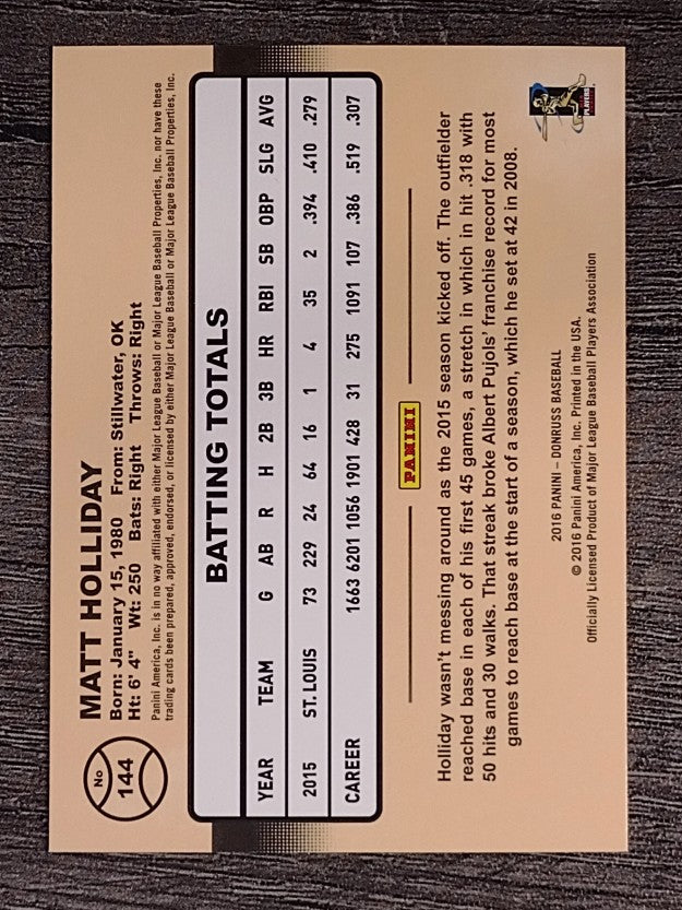 2016 Donruss #144 Matt Holliday