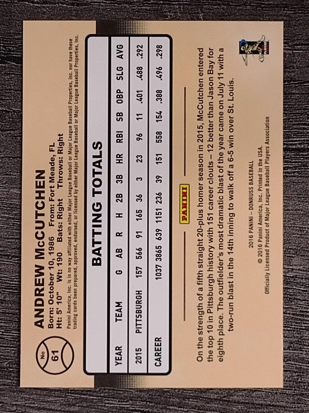 2016 Donruss #61 Andrew McCutchen