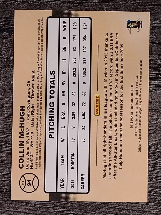 2016 Donruss #94 Collin McHugh