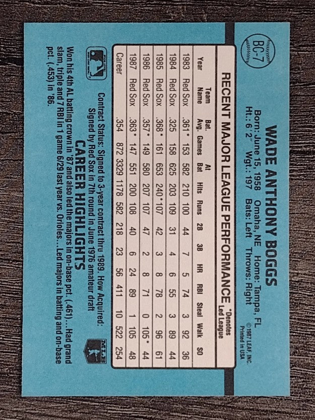 1988 Donruss Bonus MVP's #BC7 Wade Boggs