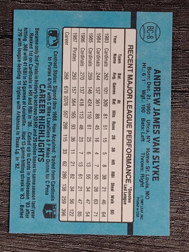 1988 Donruss Bonus MVP's #BC8 Andy Van Slyke