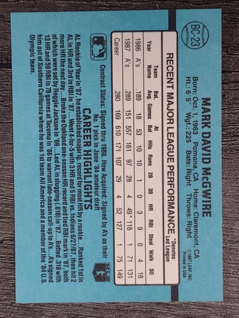 1988 Donruss Bonus MVP's #BC23 Mark McGwire SP
