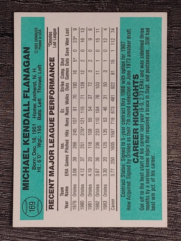 1984 Donruss #169 Mike Flanagan