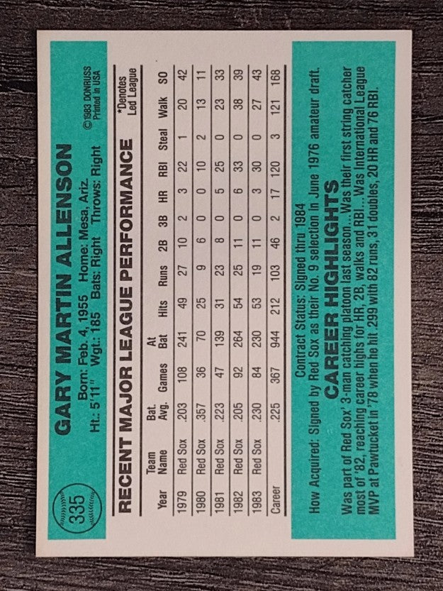 1984 Donruss #335 Gary Allenson