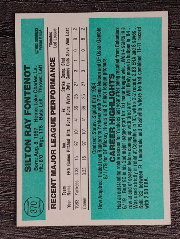1984 Donruss #370 Ray Fontenot